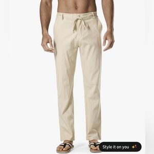 Delacarino Men Large Drawstring Elastic Waist Relaxed Fit Linen Pants Trousers